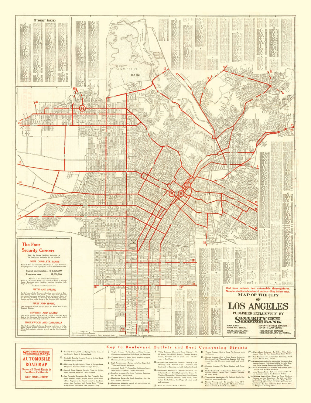 Vintage Map of Los Angeles, California 1914
