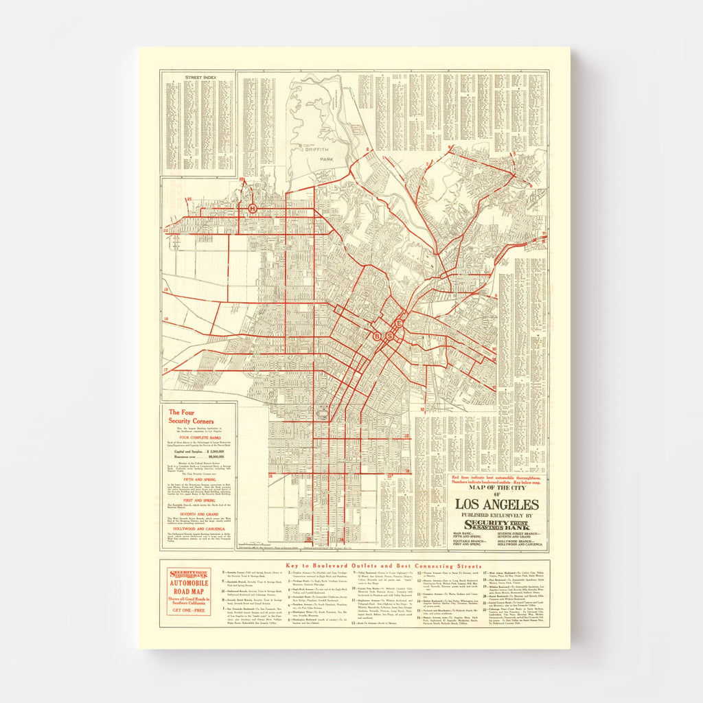 Vintage Map of Los Angeles, California 1914