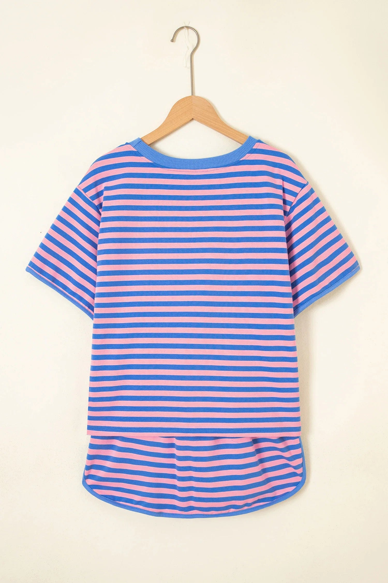 Stripe Contrast Trim Short Sleeve Top & Skirt Set