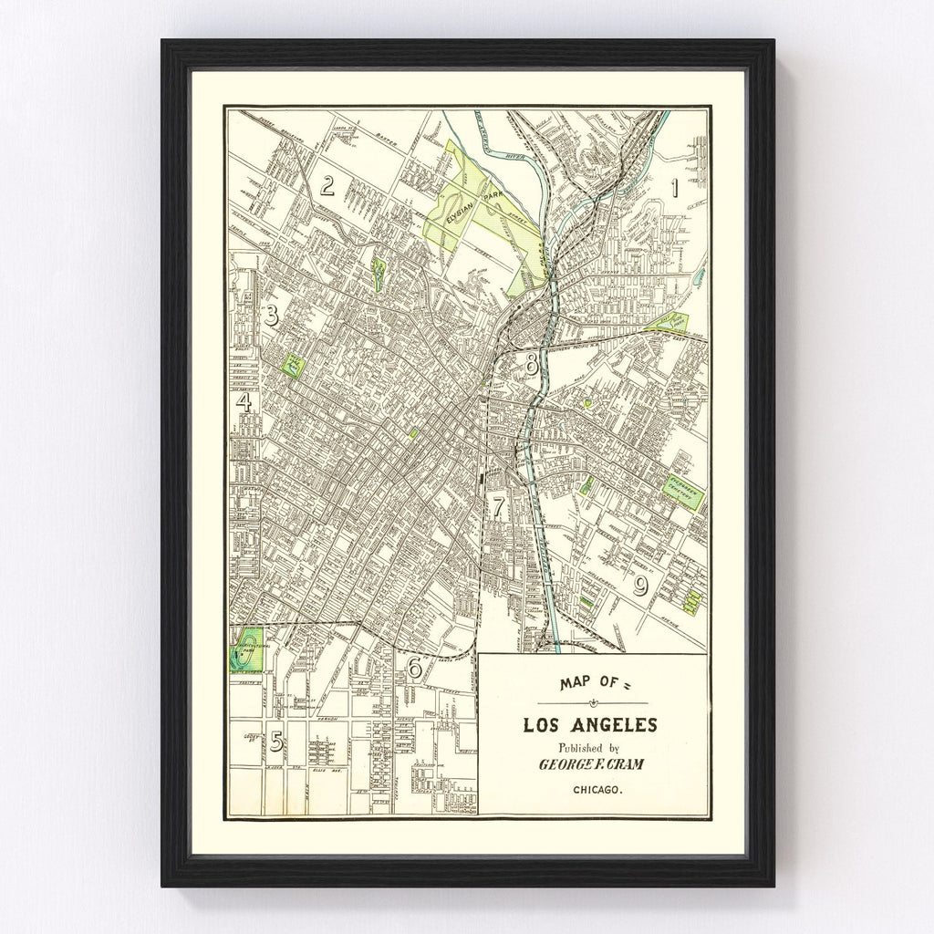 Vintage Map of Los Angeles, California 1908