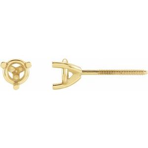 18K Yellow Gold 4.4 mm Round 3-Prong Earring Mounting