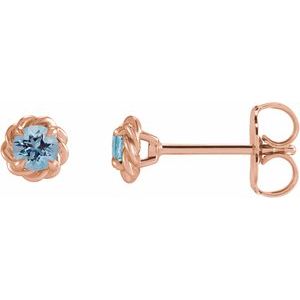 14K Rose Gold 3 mm Natural Aquamarine Claw-Prong Rope Earrings