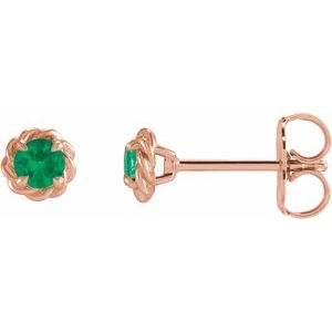 14K Rose Gold 5 mm Natural Emerald Claw-Prong Rope Earrings