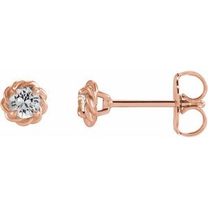 14K Rose Gold 3 mm Natural White Sapphire Claw-Prong Rope Earrings