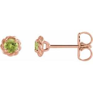 14K Rose Gold 3 mm Natural Peridot Claw-Prong Rope Earrings