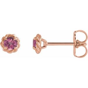 14K Rose Gold 4 mm Natural Pink Tourmaline Claw-Prong Rope Earrings