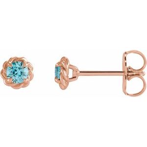 14K Rose Gold 4.5 mm Natural Blue Zircon Claw-Prong Rope Earrings