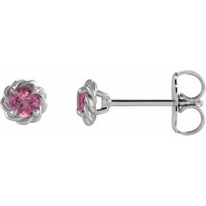 Platinum 4 mm Natural Pink Tourmaline Claw-Prong Rope Earrings