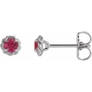 14K White Gold 5.5 mm Natural Ruby Claw-Prong Rope Earrings