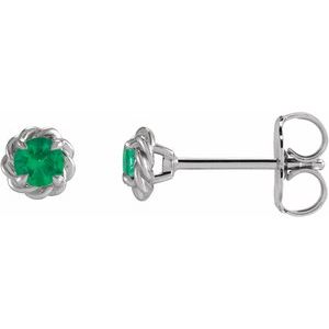 Platinum 4 mm Lab-Grown Emerald Claw-Prong Rope Earrings