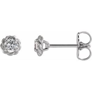 14K White Gold 3 mm Natural White Sapphire Claw-Prong Rope Earrings