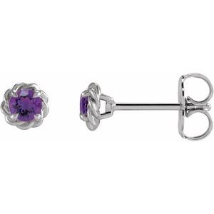 14K White Gold 4.5 mm Natural Amethyst Claw-Prong Rope Earrings