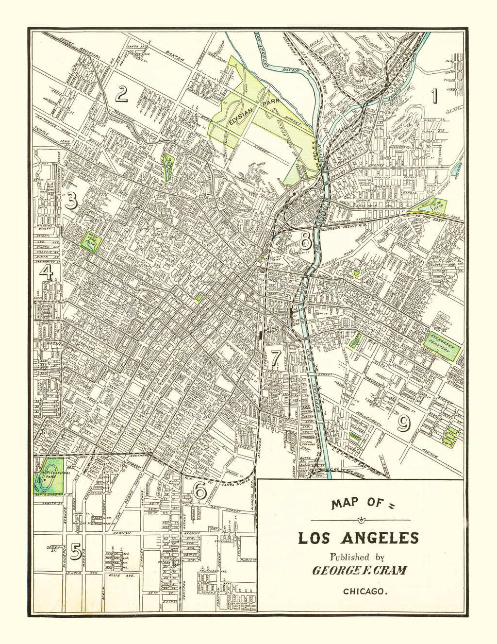 Vintage Map of Los Angeles, California 1908