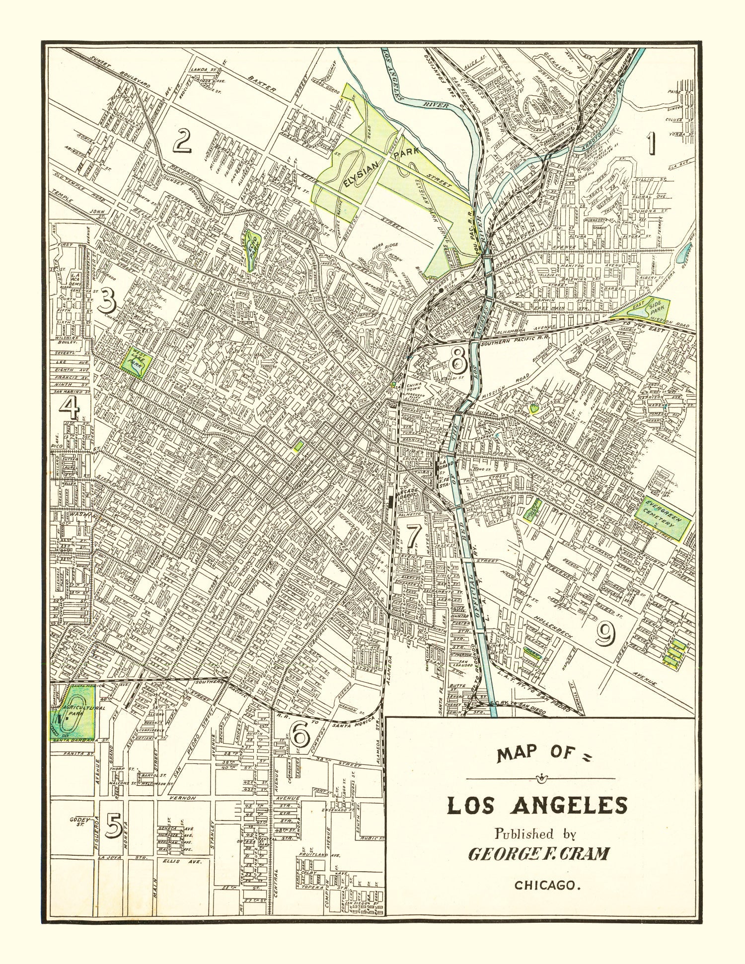 Vintage Map of Los Angeles, California 1908