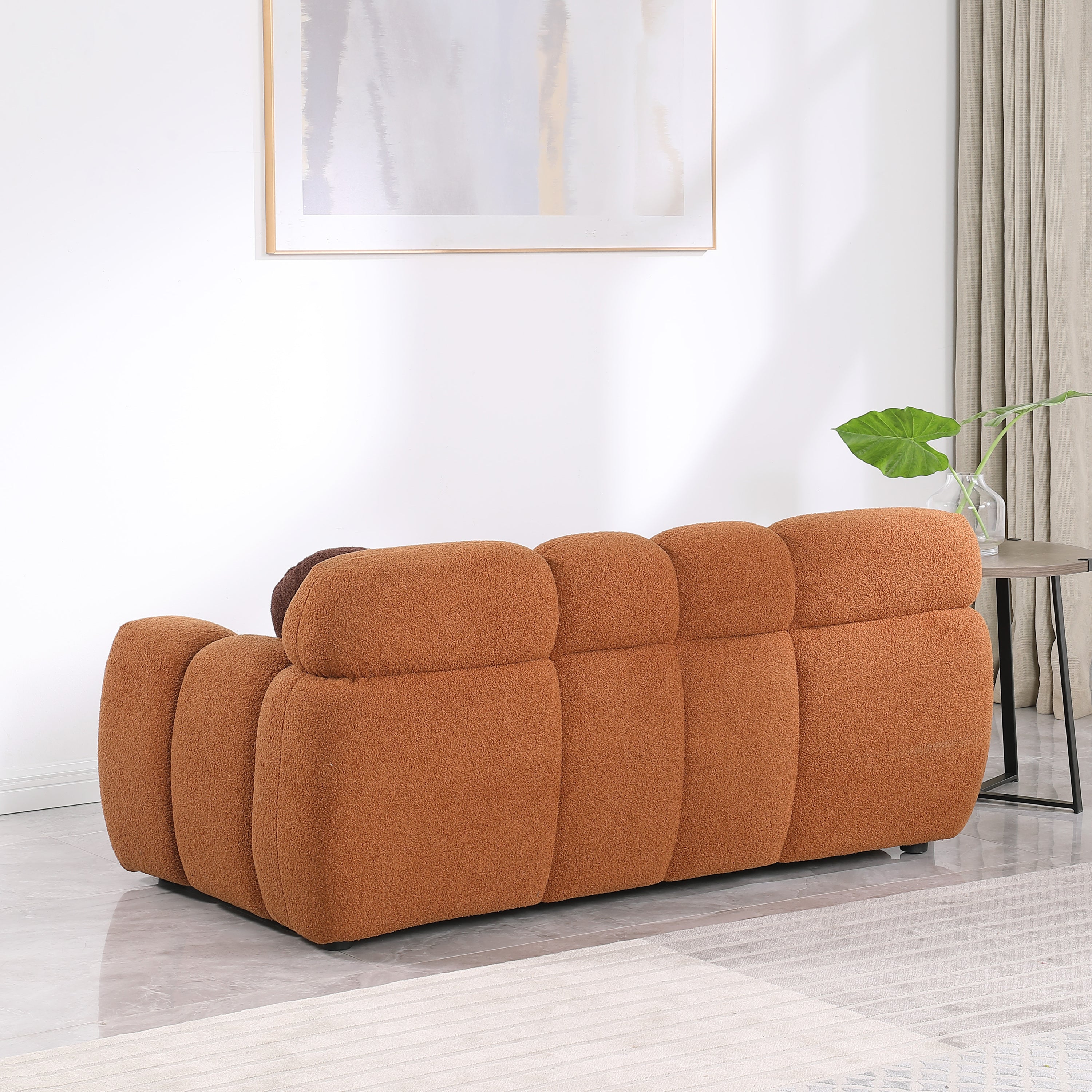 64.98 length ,35.83' deepth ,human body structure for USA people,  marshmallow sofa,boucle sofa ,2  seater,  LIGHT BROWN BOUCLE