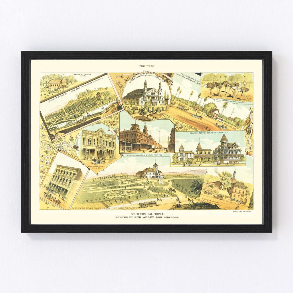 Vintage Map of Los Angeles, California 1888