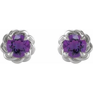 Platinum 3 mm Natural Amethyst Claw-Prong Rope Earrings – image 2