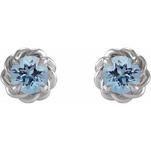 14K White Gold 3 mm Natural Aquamarine Claw-Prong Rope Earrings – image 2