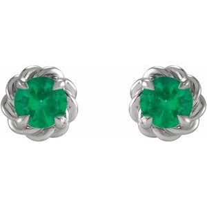 Sterling Silver 5.5 mm Natural Emerald Claw-Prong Rope Earrings – image 2