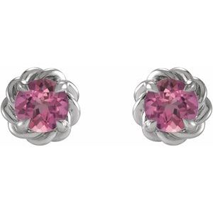 14K White Gold 5.5 mm Natural Pink Tourmaline Claw-Prong Rope Earrings – image 2