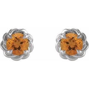 14K White Gold 5.5 mm Natural Citrine Claw-Prong Rope Earrings – image 2