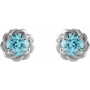 Platinum 4.5 mm Natural Blue Zircon Claw-Prong Rope Earrings – image 2