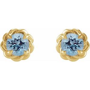 14K Yellow Gold 5 mm Natural Aquamarine Claw-Prong Rope Earrings – image 2
