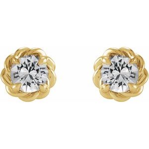 14K Yellow Gold 5 mm Natural White Sapphire Claw-Prong Rope Earrings – image 2
