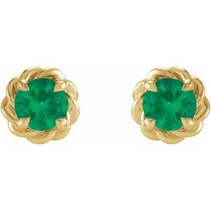 14K Yellow Gold 3 mm Lab-Grown Emerald Claw-Prong Rope Earrings – image 2