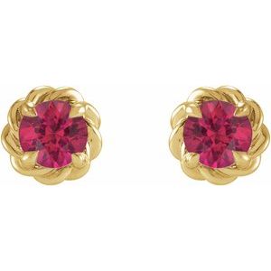 14K Yellow Gold 3 mm Lab-Grown Ruby Claw-Prong Rope Earrings – image 2
