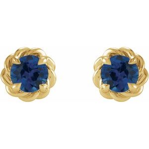 14K Yellow Gold 5.5 mm Lab-Grown Blue Sapphire Claw-Prong Rope Earrings – image 2