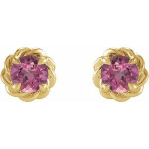 14K Yellow Gold 4 mm Natural Pink Tourmaline Claw-Prong Rope Earrings – image 2