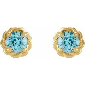 14K Yellow Gold 5 mm Natural Blue Zircon Claw-Prong Rope Earrings – image 2