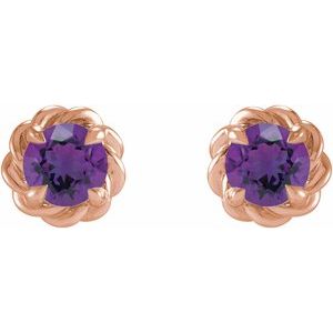14K Rose Gold 5.5 mm Natural Amethyst Claw-Prong Rope Earrings – image 2