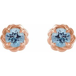 14K Rose Gold 3 mm Natural Aquamarine Claw-Prong Rope Earrings – image 2