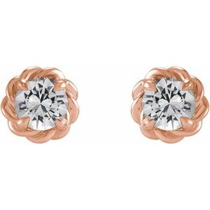 14K Rose Gold 3 mm Natural White Sapphire Claw-Prong Rope Earrings – image 2