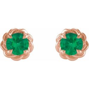 14K Rose Gold 5 mm Lab-Grown Emerald Claw-Prong Rope Earrings – image 2