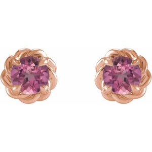 14K Rose Gold 3 mm Natural Pink Tourmaline Claw-Prong Rope Earrings – image 2