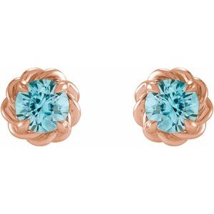 14K Rose Gold 4.5 mm Natural Blue Zircon Claw-Prong Rope Earrings – image 2