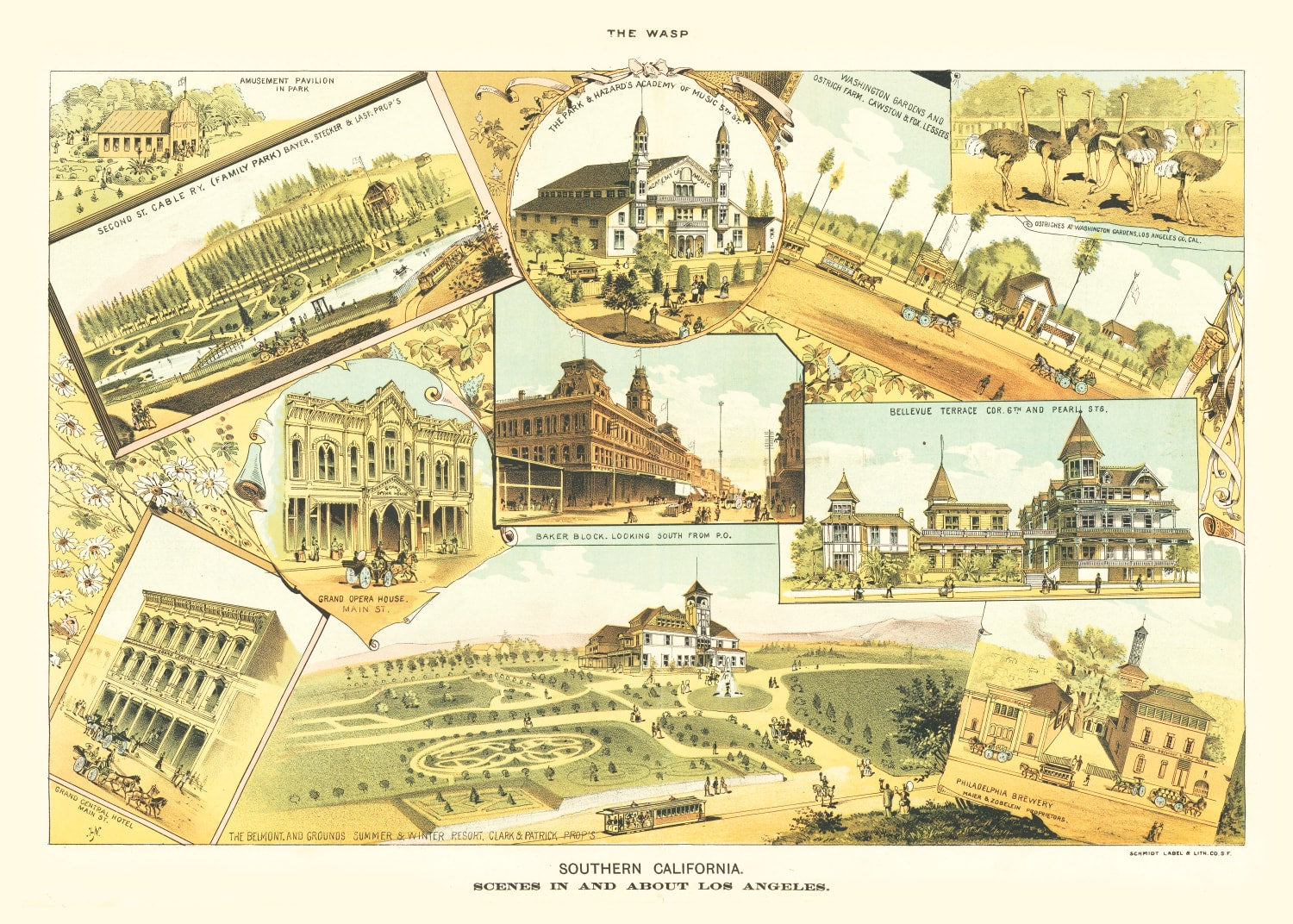 Vintage Map of Los Angeles, California 1888