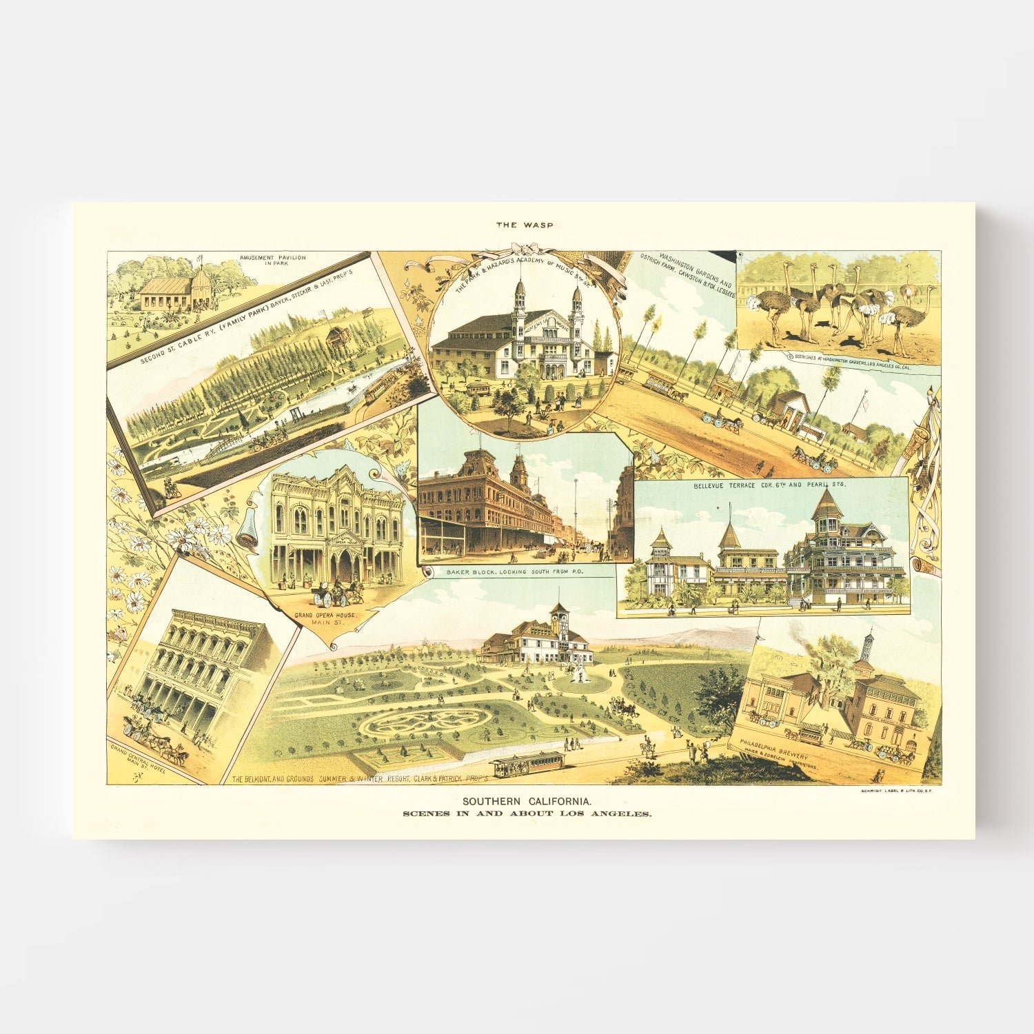 Vintage Map of Los Angeles, California 1888