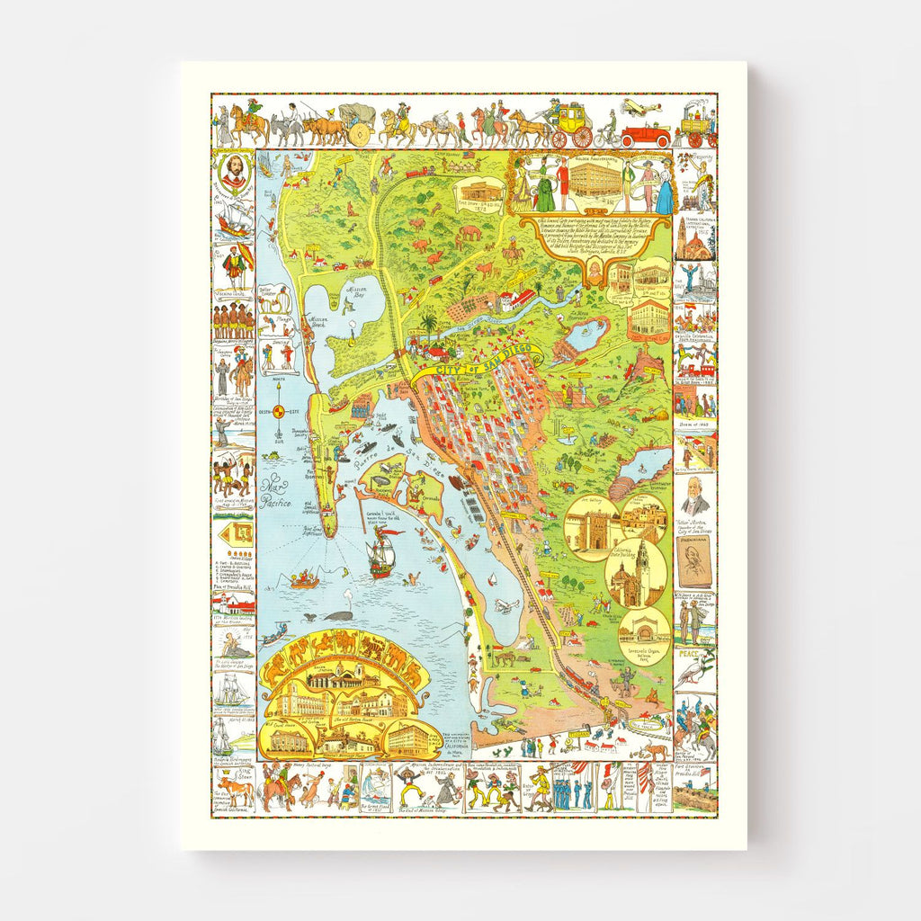 Vintage Map of San Diego, California 1928