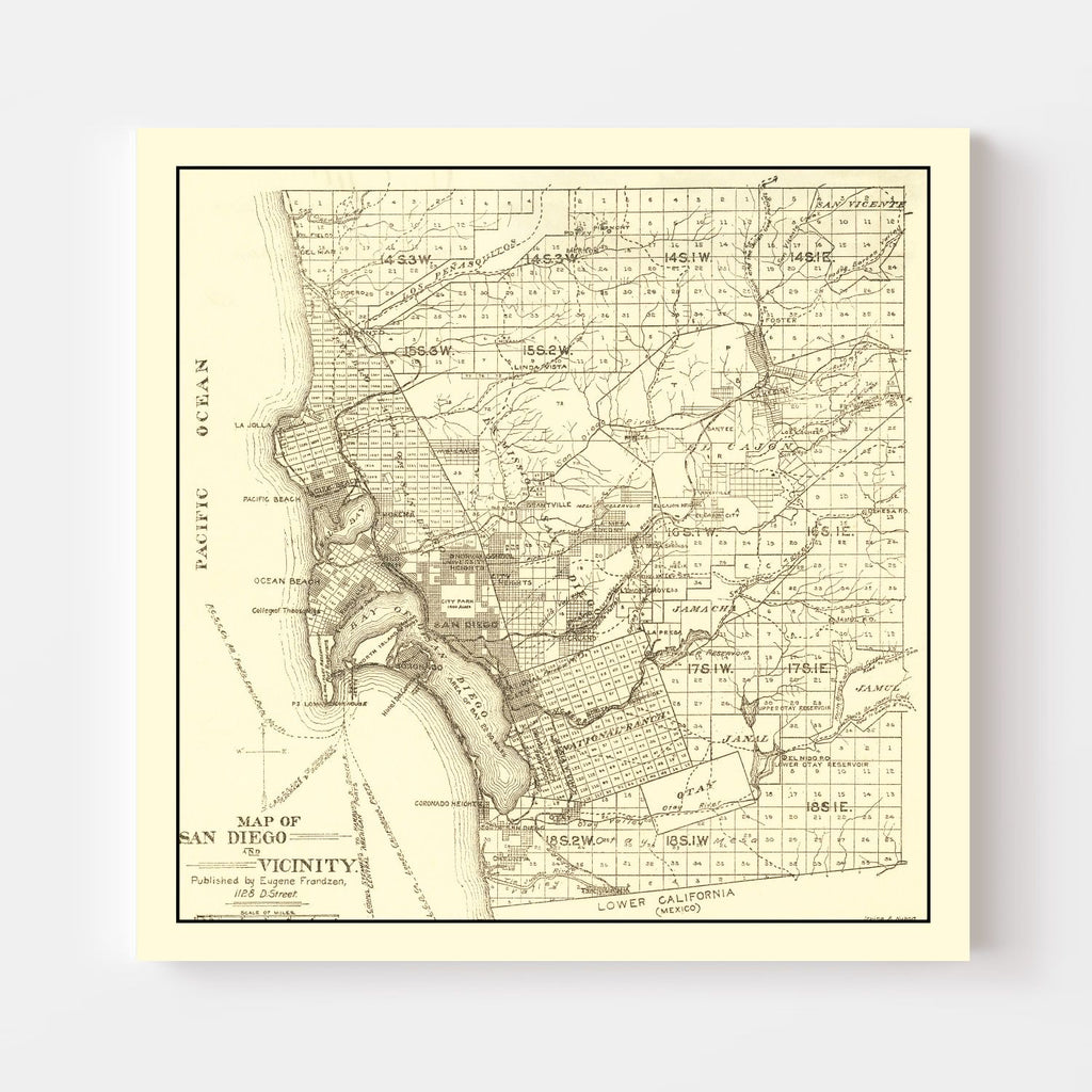 Vintage Map of San Diego, California 1895
