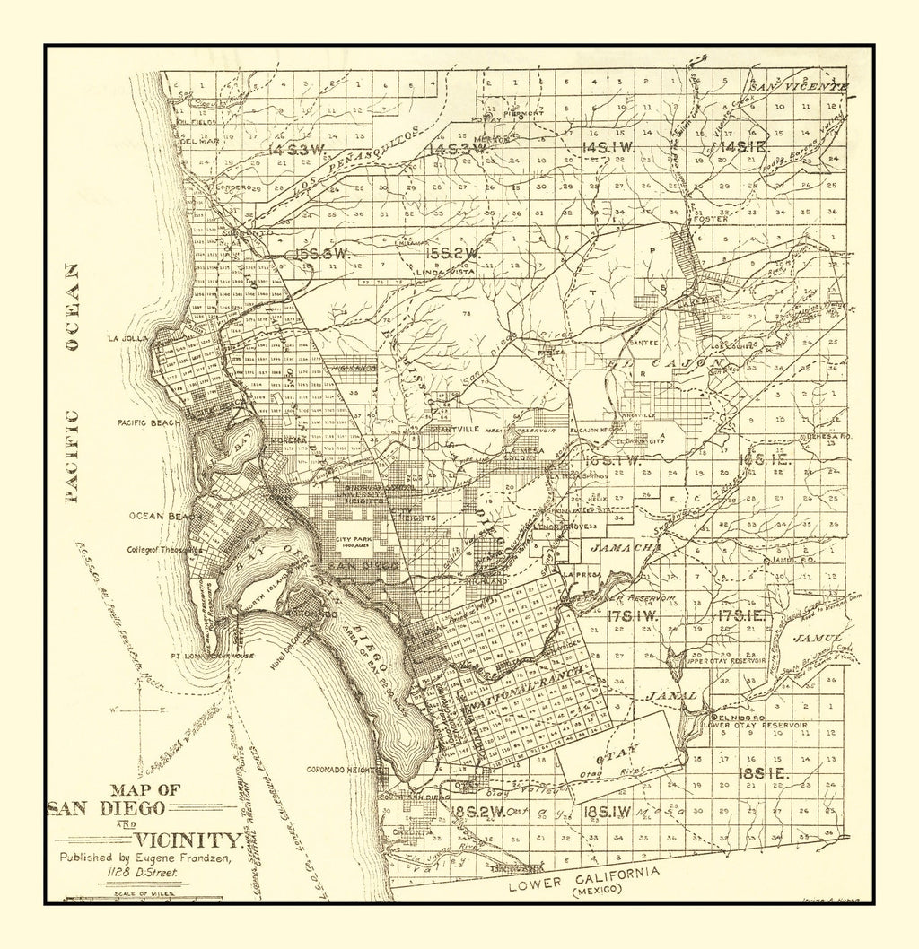 Vintage Map of San Diego, California 1895