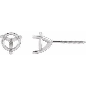 14K X1 White Gold 6.5 mm Round 3-Prong Earring Mounting