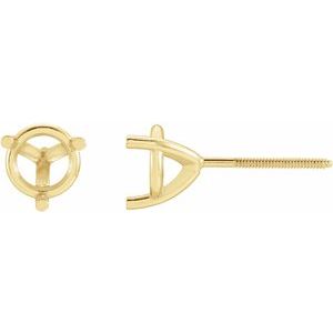 18K Yellow Gold 6.5 mm Round 3-Prong Earring Mounting