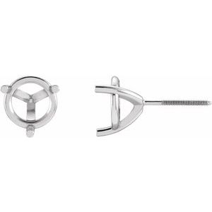 14K White Gold 9 mm Round 3-Prong Earring Mounting