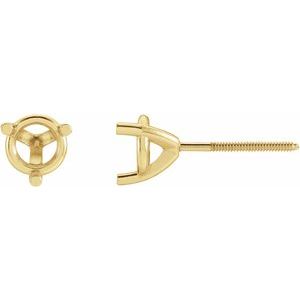 14K Yellow Gold 5.2 mm Round 3-Prong Earring Mounting