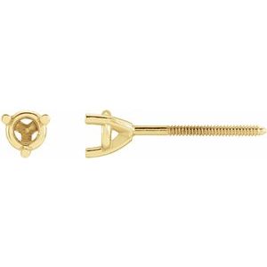 14K Yellow Gold 3.4 mm Round 3-Prong Earring Mounting