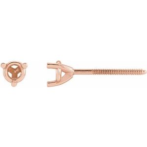 14K Rose Gold 3.4 mm Round 3-Prong Earring Mounting